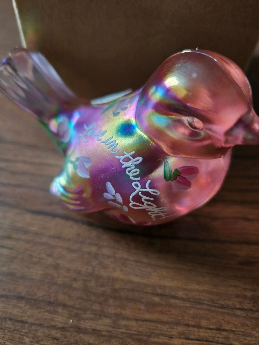 Rare 2005 Fenton Iridescent Pink Rosemilk  Bird Figurine